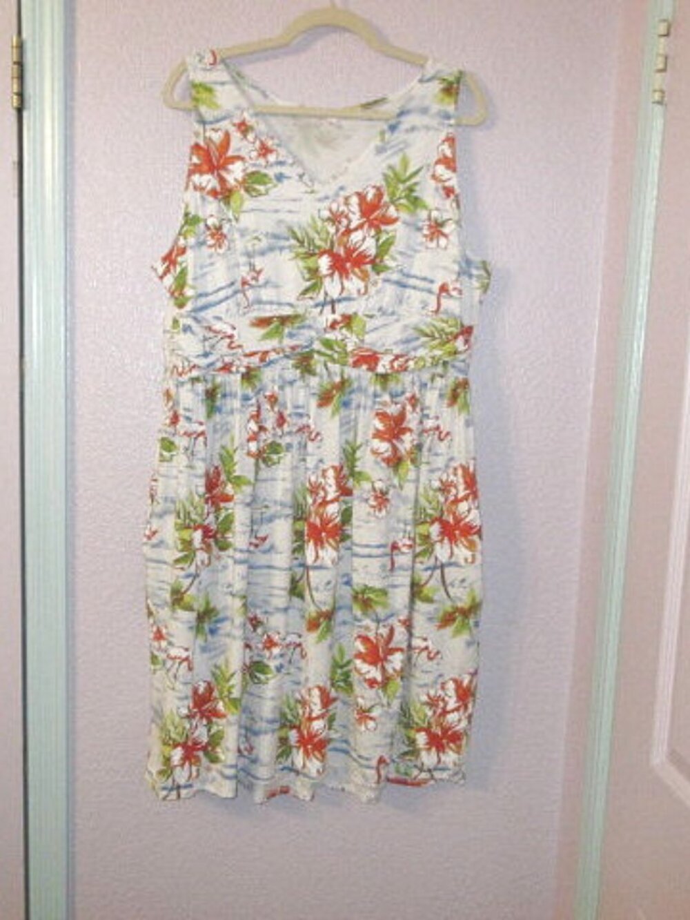 Fresh Produce Dress Womens 2X Floral Pockets Tropic Flea Market Pink Flamingo